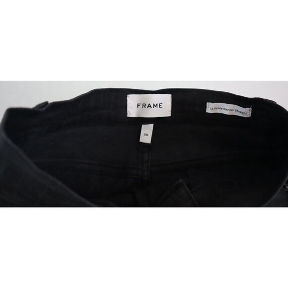 FRAME Women's Sz 26 Black Noir Croc Coated Le Sylvie Slender Straight Jeans $278 - Picture 5 of 7